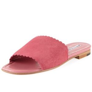 Manolo Blahnik pink Suede Scallop Slide Sandals - Arcara sandals